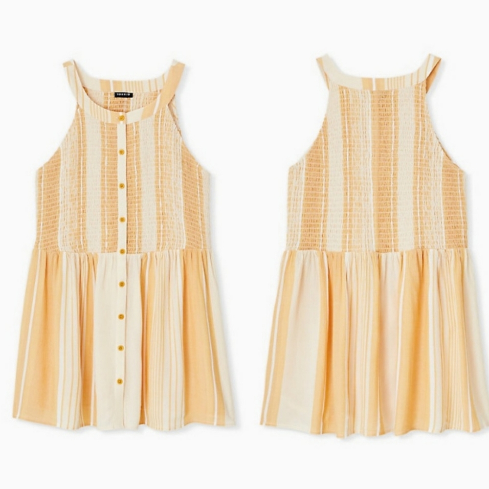 torrid Yellow stripe button smocked babydoll tank size 1 NWT